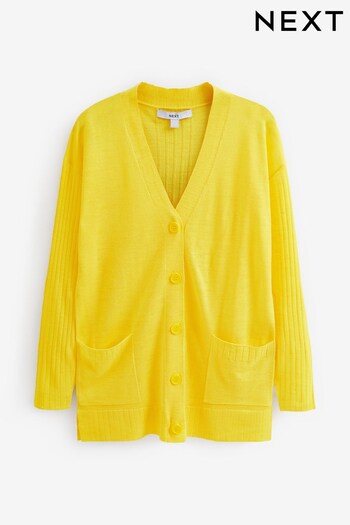 Bright Yellow Rib Sleeve Button-Up Linen Cardigan (M67584) | £26