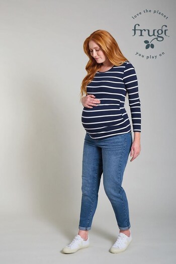 Frugi Maternity Organic Navy Blue Stripe Long Sleeve Top (M67630) | £43