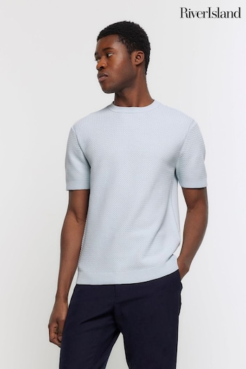 River Island Blue Textured Knitted T-Shirt (M67639) | £25
