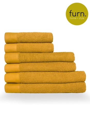 furn. 6 Piece Ochre Yellow Textured Towel Bale (M67838) | £64