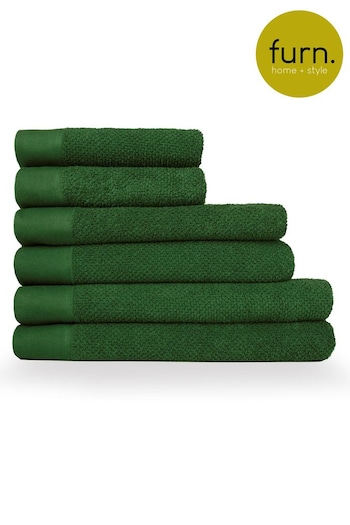 furn. 6 Piece Dark Green Textured Towel Bale (M67839) | £64