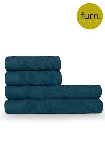 furn. 4 Piece Blue Textured Towel Bale (M67861) | £52