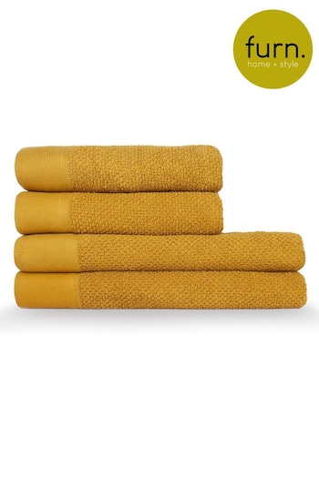 furn. 4 Piece Ochre Yellow Textured Towel Bale (M67868) | £36