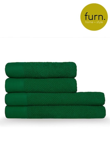 furn. 4 Piece Dark Green Textured Towel Bale (M67869) | £32