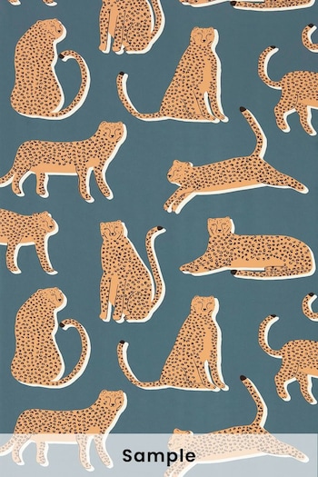 Scion Blue Lionel Cheetah Wallpaper Sample Wallpaper (M67991) | £1
