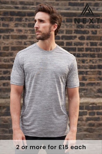 Grey Short Sleeve Tee Active Gym & Training T-Shirt (M68210) | £16