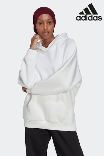 adidas White pinkwear All Szn Fleece Boyfriend Hoodie (M68250) | £55