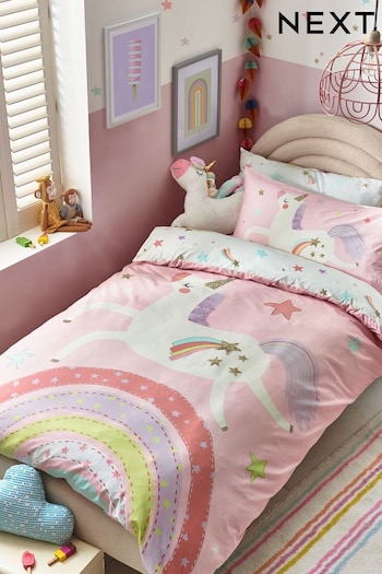Pink Unicorn Print Duvet Cover and Pillowcase Set (M68324) | £24 - £34