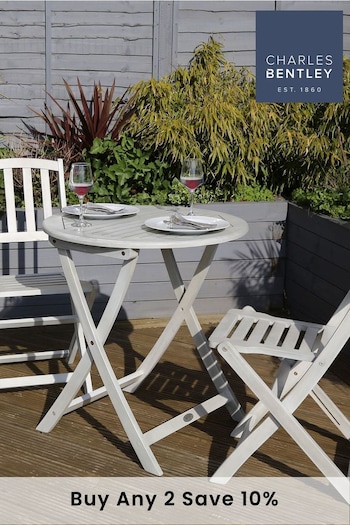 Charles Bentley White Garden Acacia White Washed Wooden Bistro Set (M68712) | £180