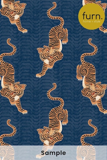 furn. Blue Tibetan Tiger Tribal Wallpaper Sample Wallpaper (M68720) | £1