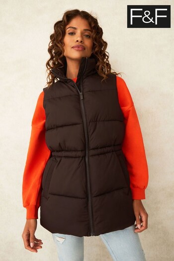 F&F Shower Resistant Brown Padded Draw Waist Gilet (M68784) | £32.50