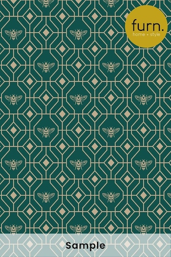 furn. Green Bee Deco Geometric Foiled Wallpaper (M68884) | £1