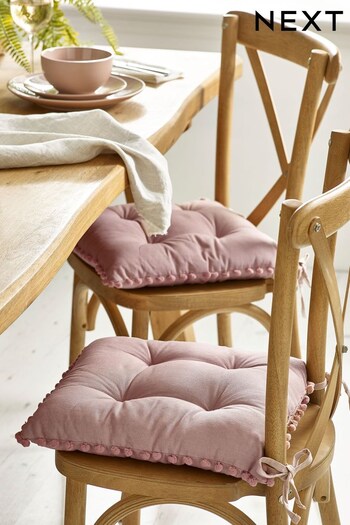 Blush Pink Set of 2 Seat Cushions Pom Pom (M68980) | £20