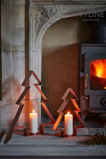 Ivyline Set of 2 Copper Copper Metal Christmas Tree Pillar Candle Holder Candle Holders (M68997) | £50