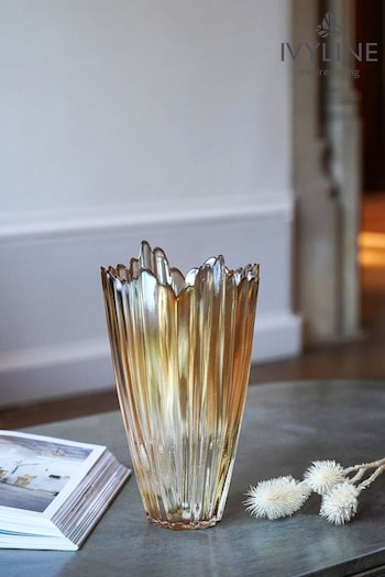 Ivyline Yellow Amber Rippled  H30cm Glass Vase (M69012) | £34