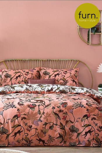 furn. Blush Pink Wildlings Tropical Reversible Duvet Cover and Pillowcase Set (M69103) | £16 - £34