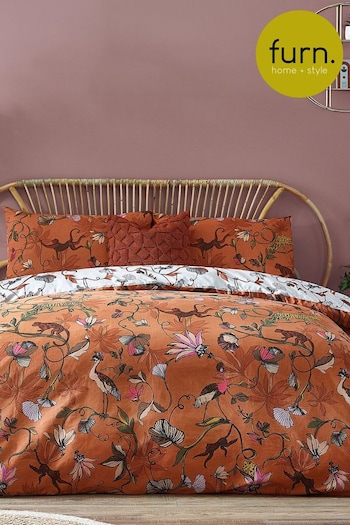 furn. Warm Sienna Rust Wildlings Tropical Reversible Duvet Cover and Pillowcase Set (M69105) | £16 - £21