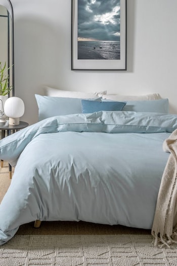 Blue Soft Cotton Rich Plain Duvet Cover and Pillowcase Set (M69584) | £18 - £45