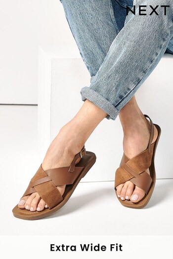 Tan Brown Extra Wide Fit Forever Comfort® Crossover Leather Sandals (M70061) | £24