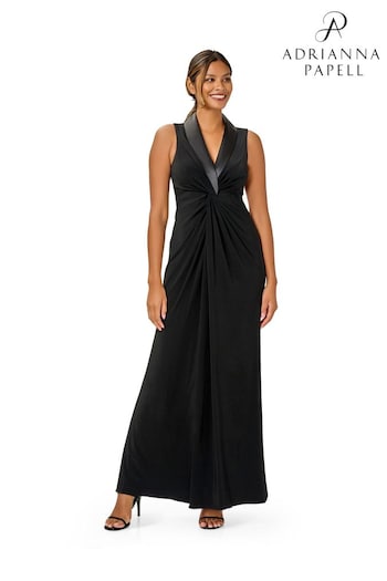 Adrianna Papell Black Jersey Tuxedo Gown (M70090) | £179