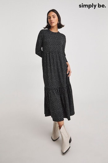 Simply Be Spot Supersoft Tiered Black Midi Dress (M70462) | £29