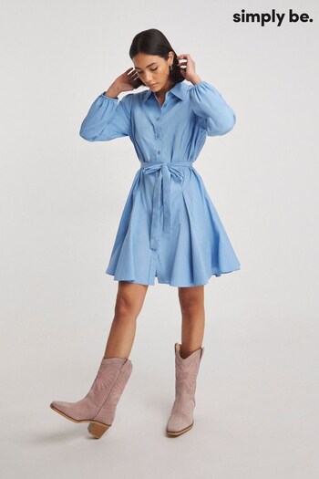 Simply Be Blue Skater Shirt Dress (M70464) | £32