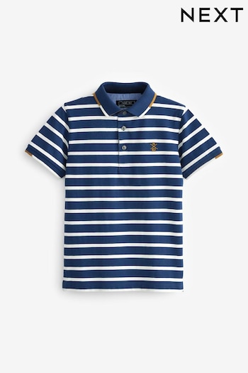 Navy Blue Short Sleeve Stripe Terry Polo Shirt (3-16yrs) (M70681) | £10 - £15