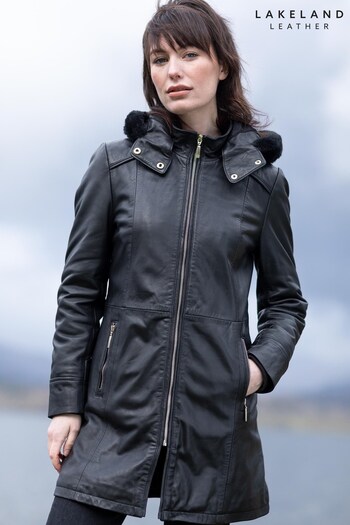 Lakeland Leather Rydalwater Leather Hooded Coat In Black (M71480) | £399