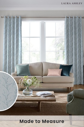 Laura Ashley Blue Pussy Willow Embroidered Made To Measure Curtains (M71536) | £119