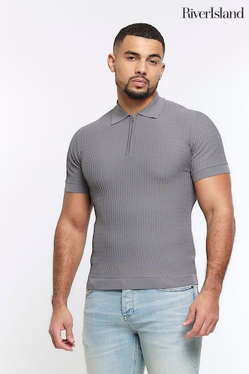 River Island Grey Muscle Fit Brick Polo Shirt (M71549) | £30