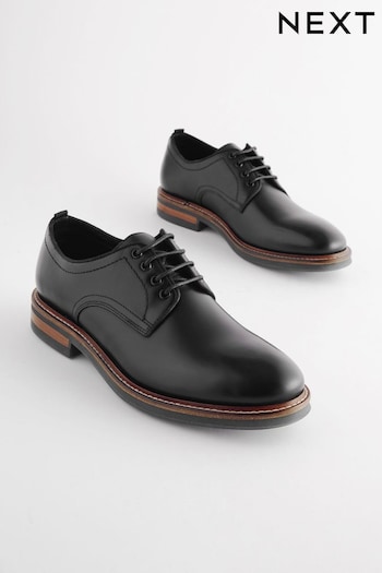 Black Leather Contrast Sole Chunky Derby Shoes (M72357) | £65