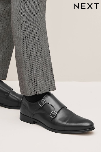 Black Leather Double Monk Gabbana Shoes (M72507) | £49