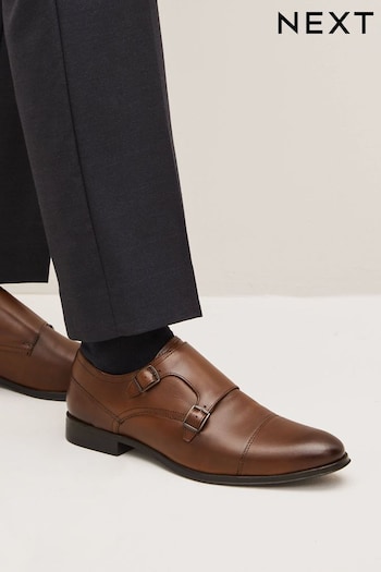 Tan Brown Leather Double Monk Gabbana Shoes (M73109) | £49