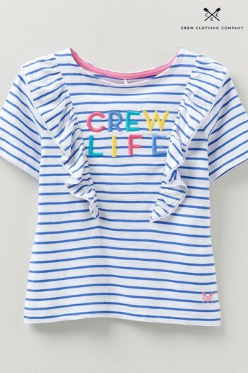 Crew Clothing Cucinelli Company Blue Short Sleeve Frill Crew Life Stripe T-Shirt (M73451) | £20