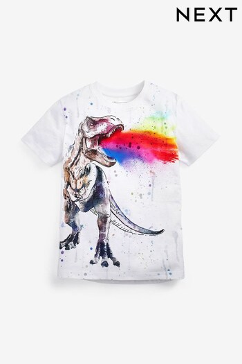 White Rainbow Dino Short Sleeve Graphic T-Shirt (3-14yrs) (M73486) | £5 - £10