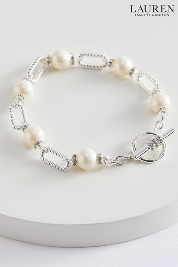 Lauren Ralph Lauren 7.25" Pearl and Crystal Toggle Flex Bracelet (M75048) | £75