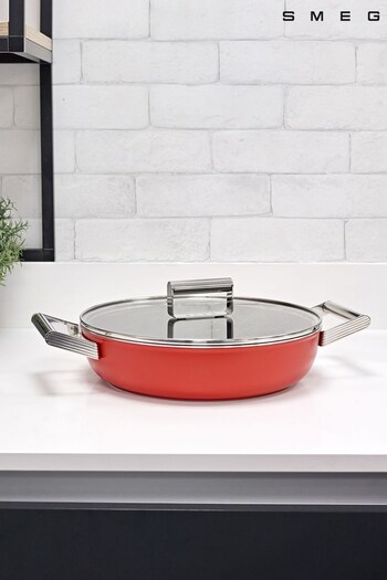 Smeg Red Red Deep Pan Skillet with Lid 28cm (M75246) | £120