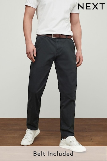 Charcoal Grey Straight Fit Belted Soft Touch Chino Trousers Wide (M75469) | £30