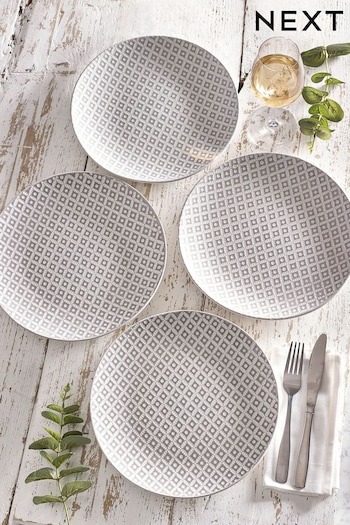 Grey Grey Geo Embossed Dinnerware Set of 4 Dinner Plates (M75505) | £28