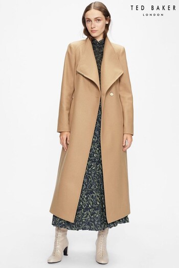 Ted Baker Tan Brown Long Length Rosell Wool Wrap Coat (M75680) | £379