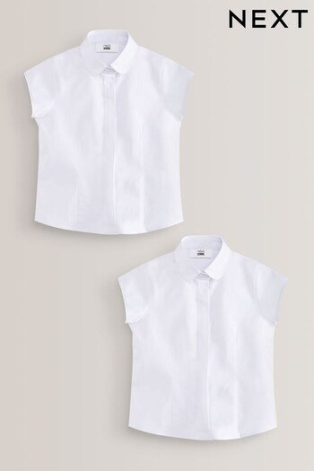 White 2 Pack Fitted Short Sleeve Cotton Rich Stretch Premium Curved Collar Short Sleeve Shirts (3-16yrs) (M76220) | £12.50 - £20