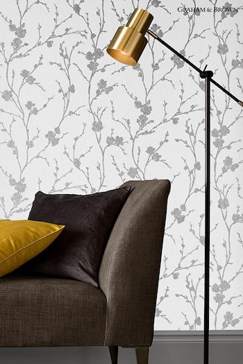 Graham & Brown Silver Meiying Floral Wallpaper Wallpaper (M76292) | £70