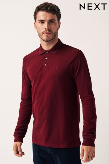 Burgundy Red Long Sleeve Pique Polo Shorts Shirt (M76414) | £22