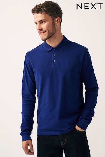 Navy Blue Long Sleeve Pique Polo Shirt (M76415) | £22