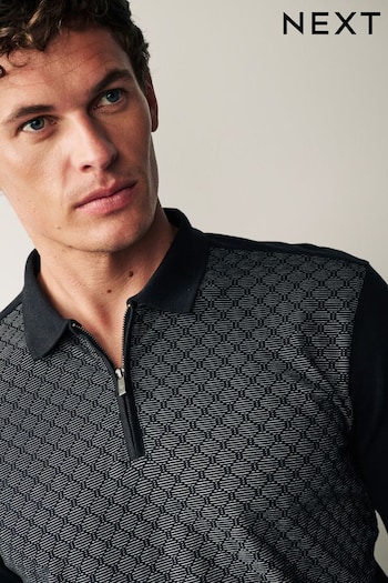 Black Diamond Textured Long Sleeve Polo Shirt (M76422) | £32