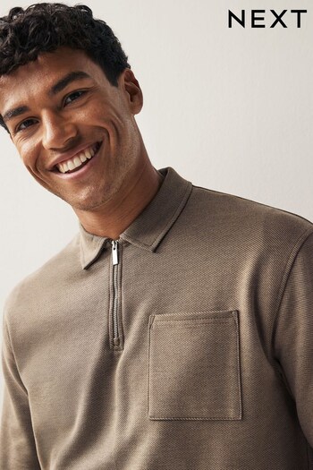 Neutral Textured Long Sleeve pouches Polo Shirt (M76425) | £32