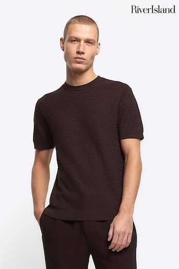 River Island Brown Textured Knitted T-Shirt (M76473) | £25