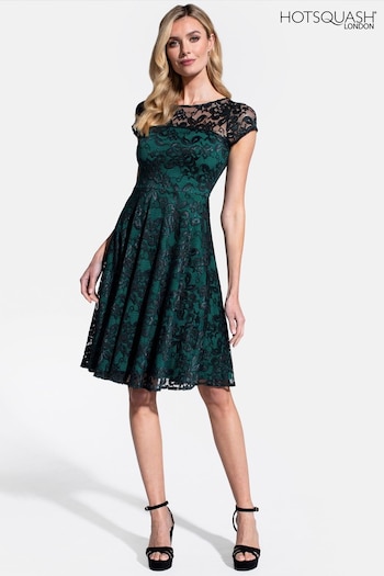 HotSquash Green Lace Fit And Flare Dress (M76496) | £139