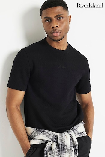 River Island Black Quilted Regular Fit T-Shirt (M77261) | £25