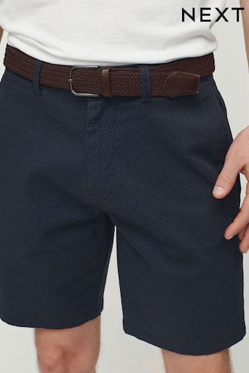 Navy Blue Print Belted Chino Shorts with Stretch (M77864) | £26